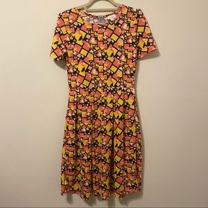 LulaRoe Pink Lemonade Geometric Amelia Dress -Sz M